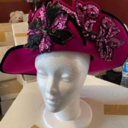 65 - Dark Pink Hat with Black Flowers