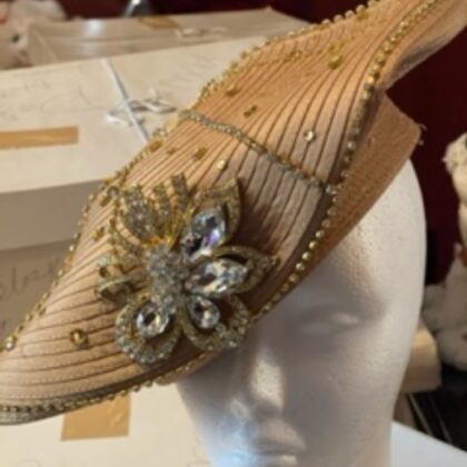 67 - Beige Hat with Silver Flower